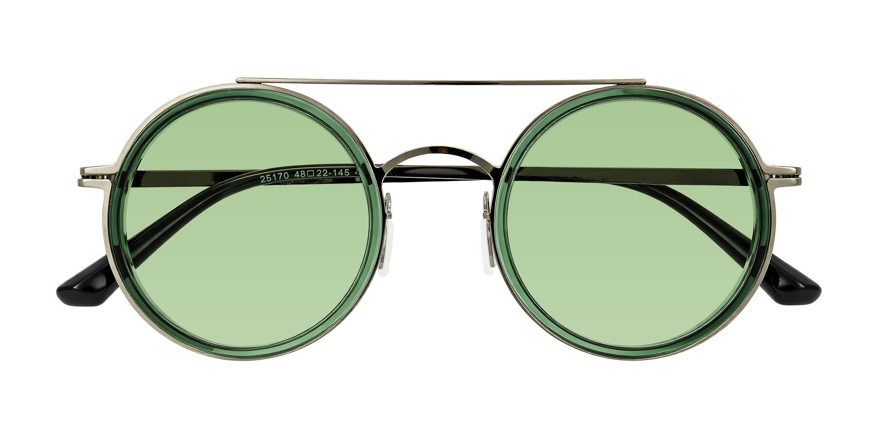 Folded Front of Lodovico in Transparent Green with Medium Green Tinted Lenses