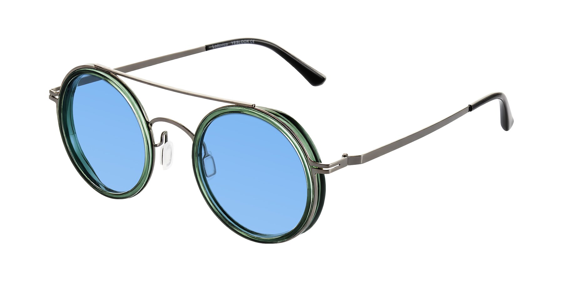 Angle of Lodovico in Transparent Green with Medium Blue Tinted Lenses