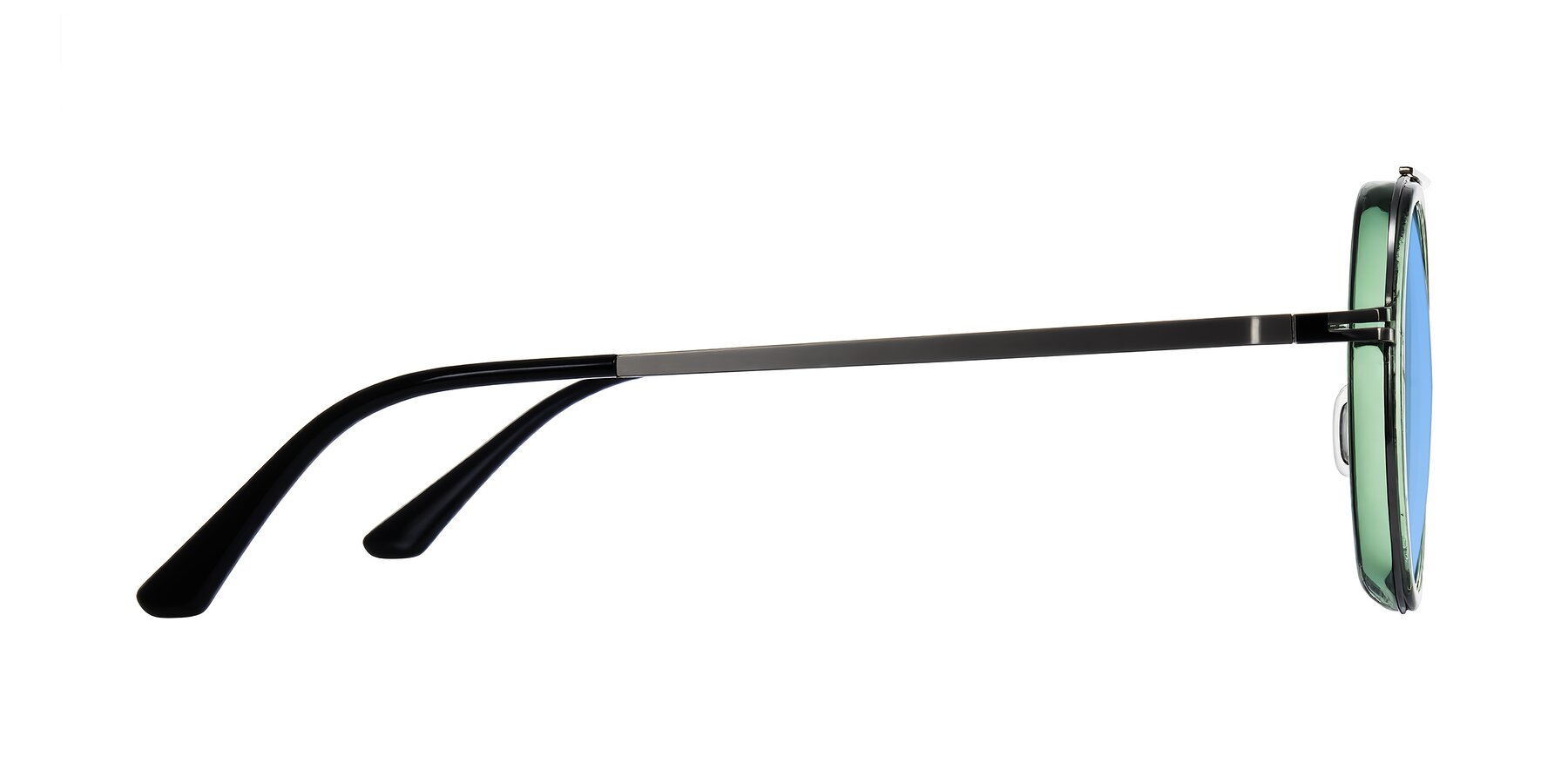 Side of Lodovico in Transparent Green with Medium Blue Tinted Lenses