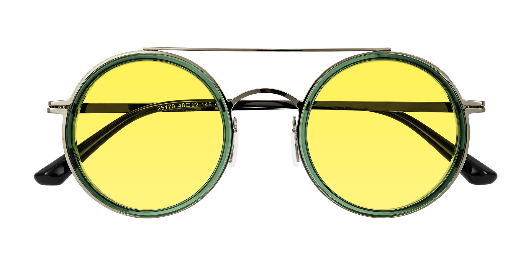 Folded Front of Lodovico in Transparent Green with Medium Yellow Tinted Lenses