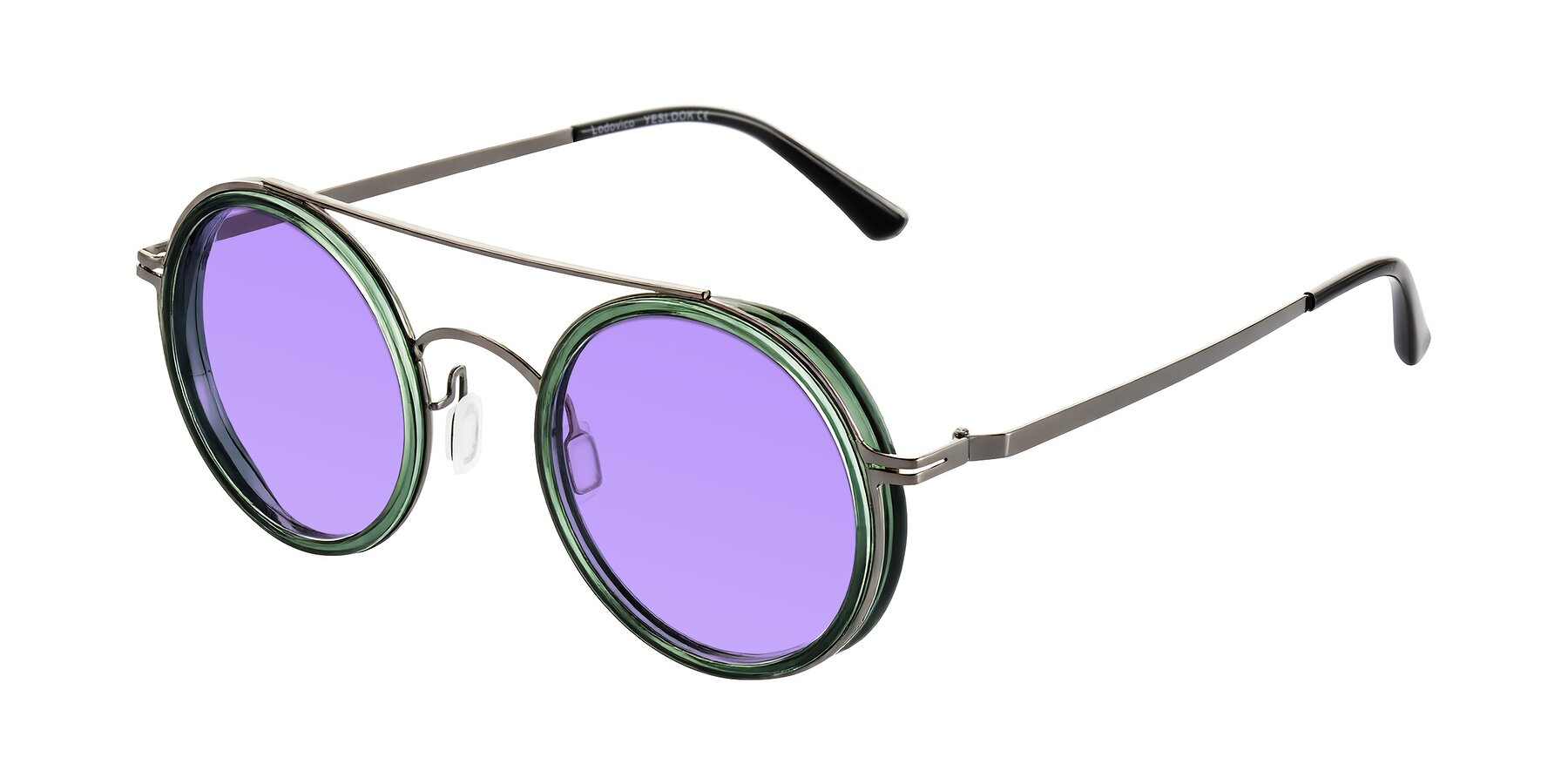 Angle of Lodovico in Transparent Green with Medium Purple Tinted Lenses