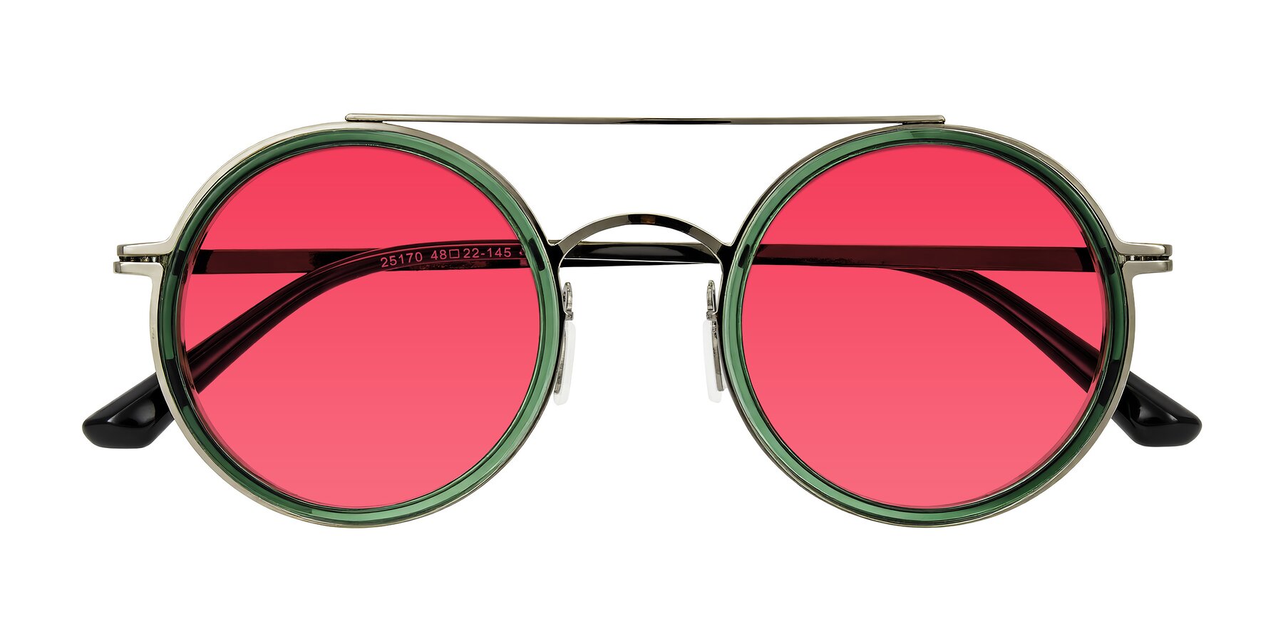 Folded Front of Lodovico in Transparent Green with Red Tinted Lenses