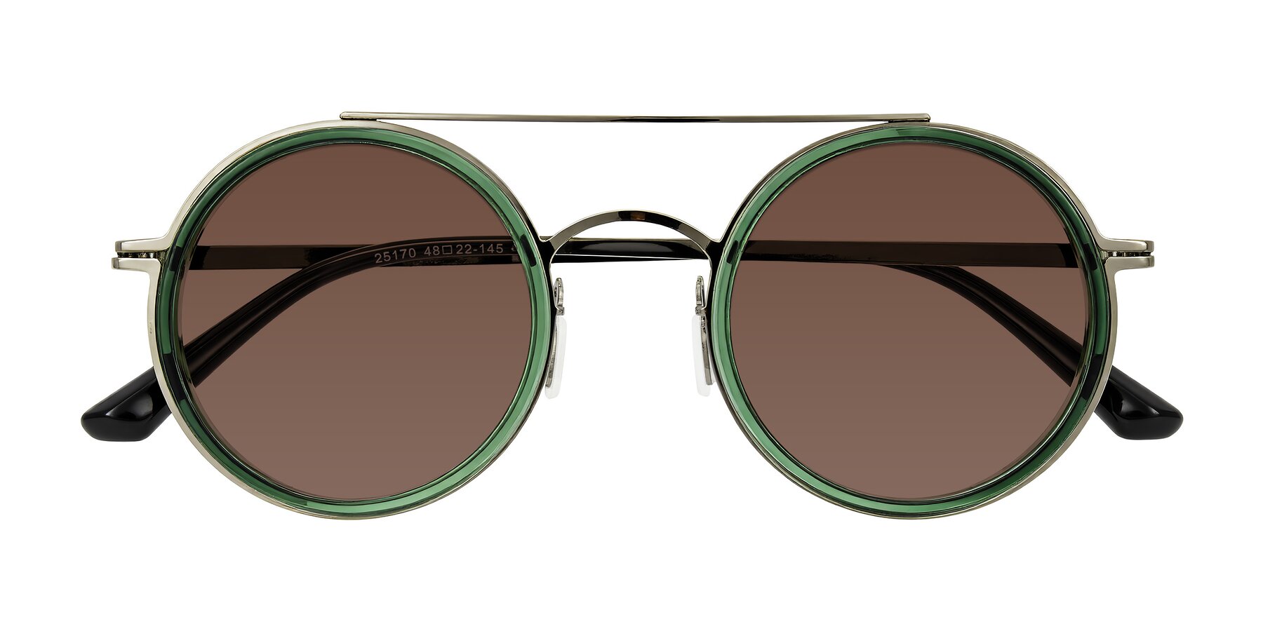 Folded Front of Lodovico in Transparent Green with Brown Tinted Lenses