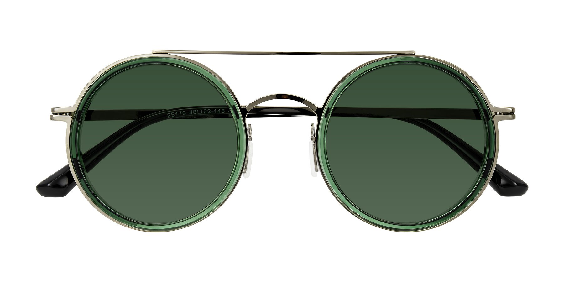 Folded Front of Lodovico in Transparent Green with Green Tinted Lenses