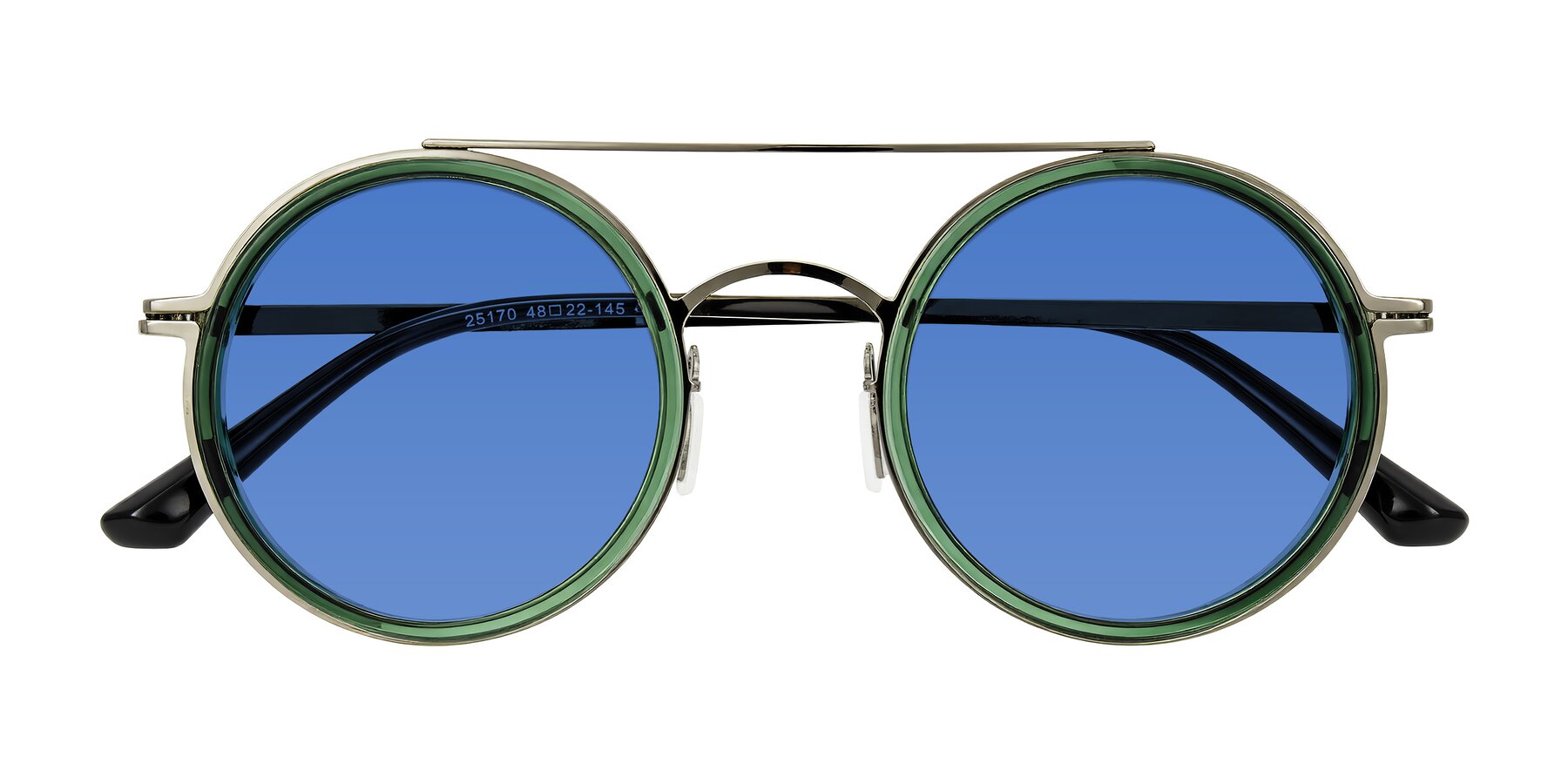 Folded Front of Lodovico in Transparent Green with Blue Tinted Lenses