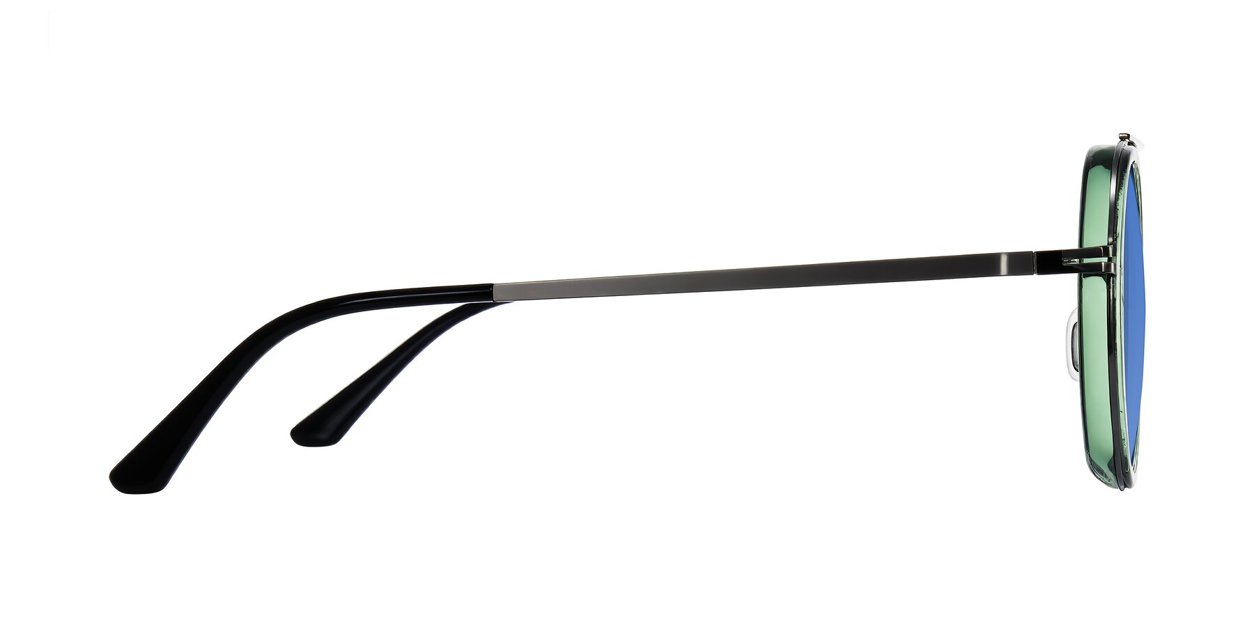 Side of Lodovico in Transparent Green with Blue Tinted Lenses