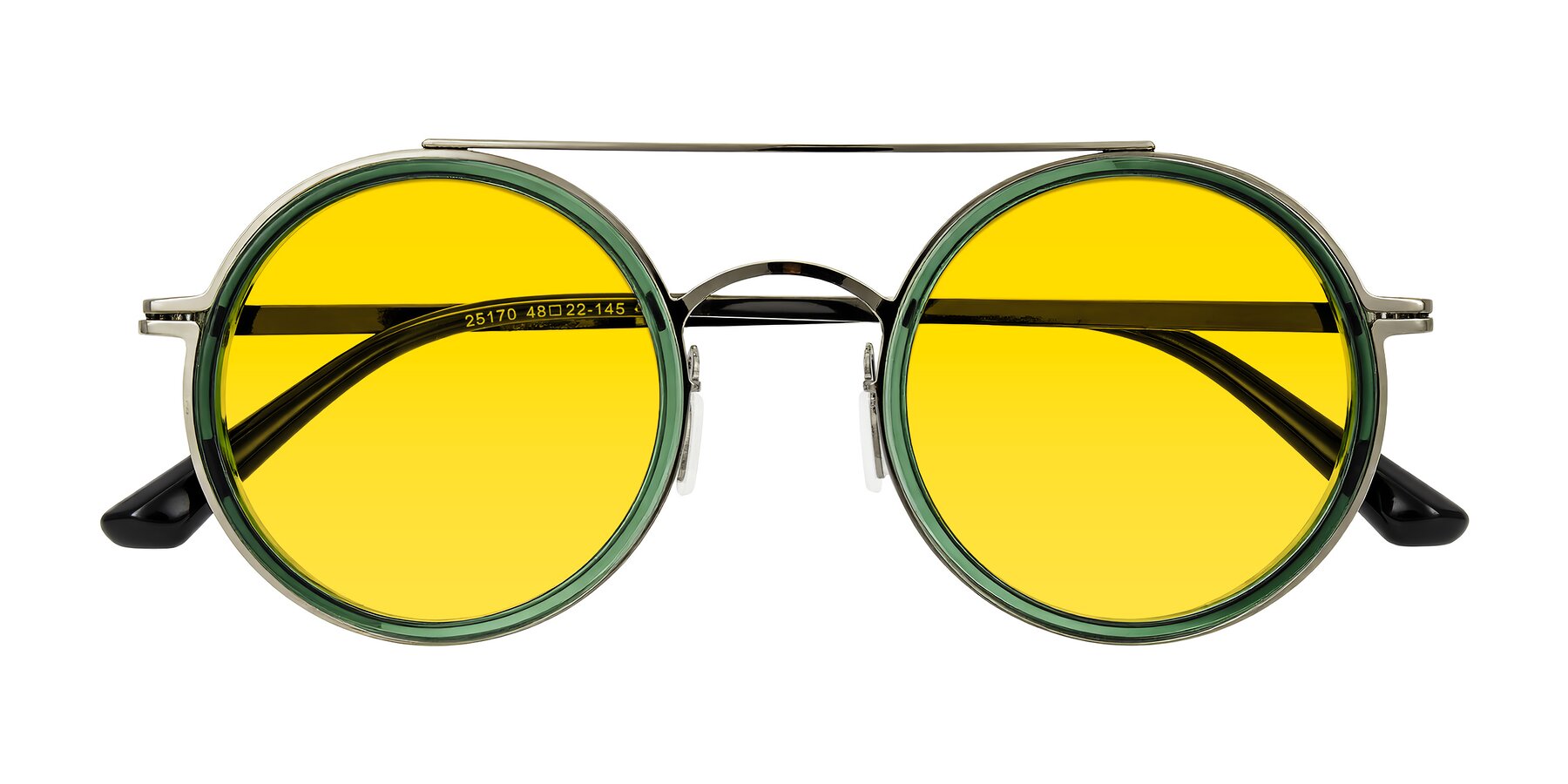 Folded Front of Lodovico in Transparent Green with Yellow Tinted Lenses