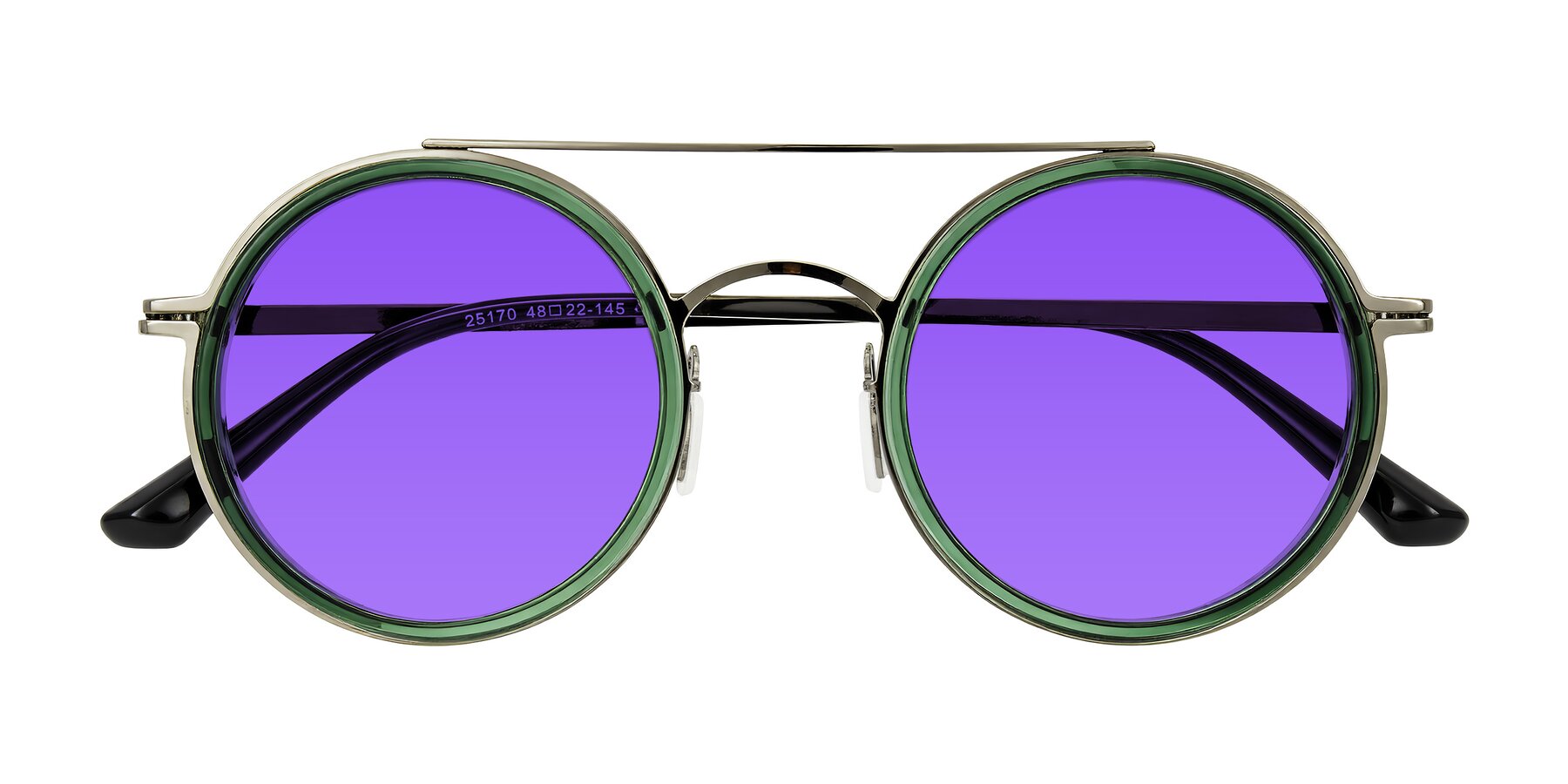 Folded Front of Lodovico in Transparent Green with Purple Tinted Lenses