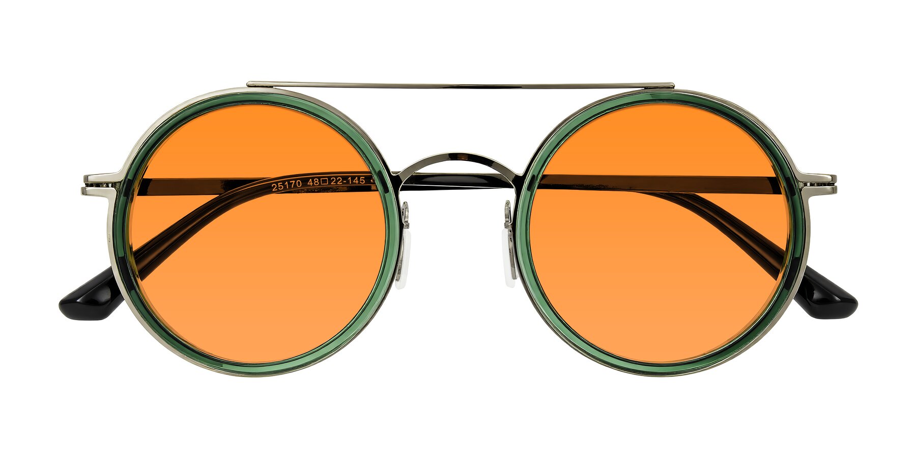 Folded Front of Lodovico in Transparent Green with Orange Tinted Lenses