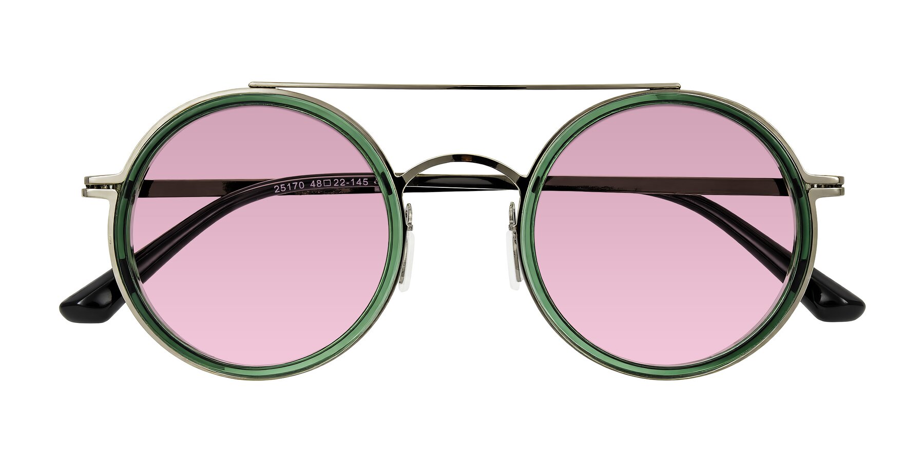 Folded Front of Lodovico in Transparent Green with Light Wine Tinted Lenses