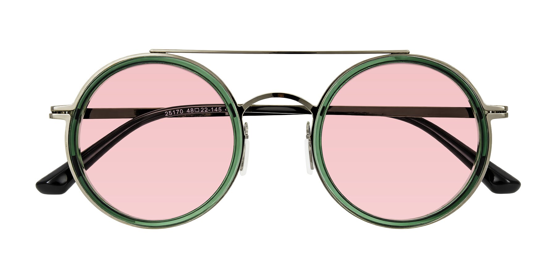 Folded Front of Lodovico in Transparent Green with Light Garnet Tinted Lenses
