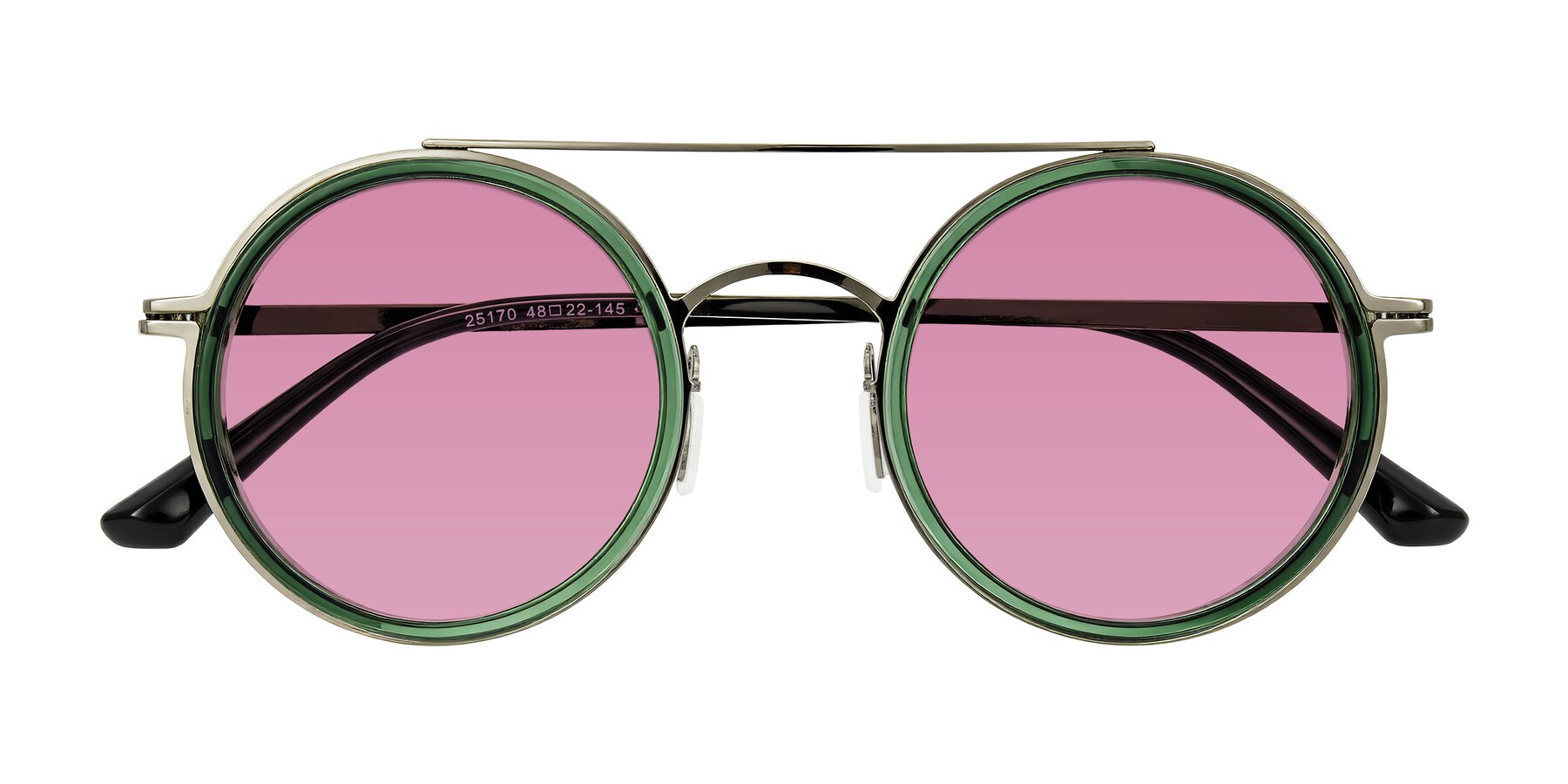 Folded Front of Lodovico in Transparent Green with Medium Wine Tinted Lenses