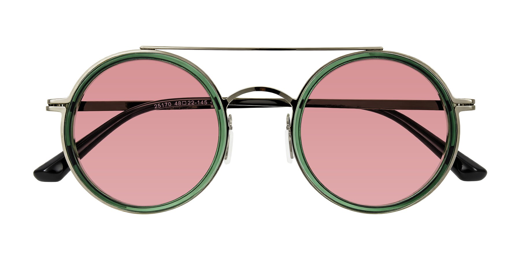 Folded Front of Lodovico in Transparent Green with Medium Garnet Tinted Lenses