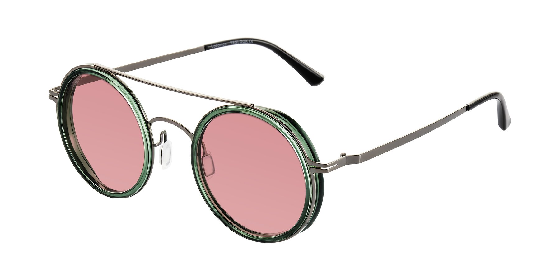 Angle of Lodovico in Transparent Green with Medium Garnet Tinted Lenses