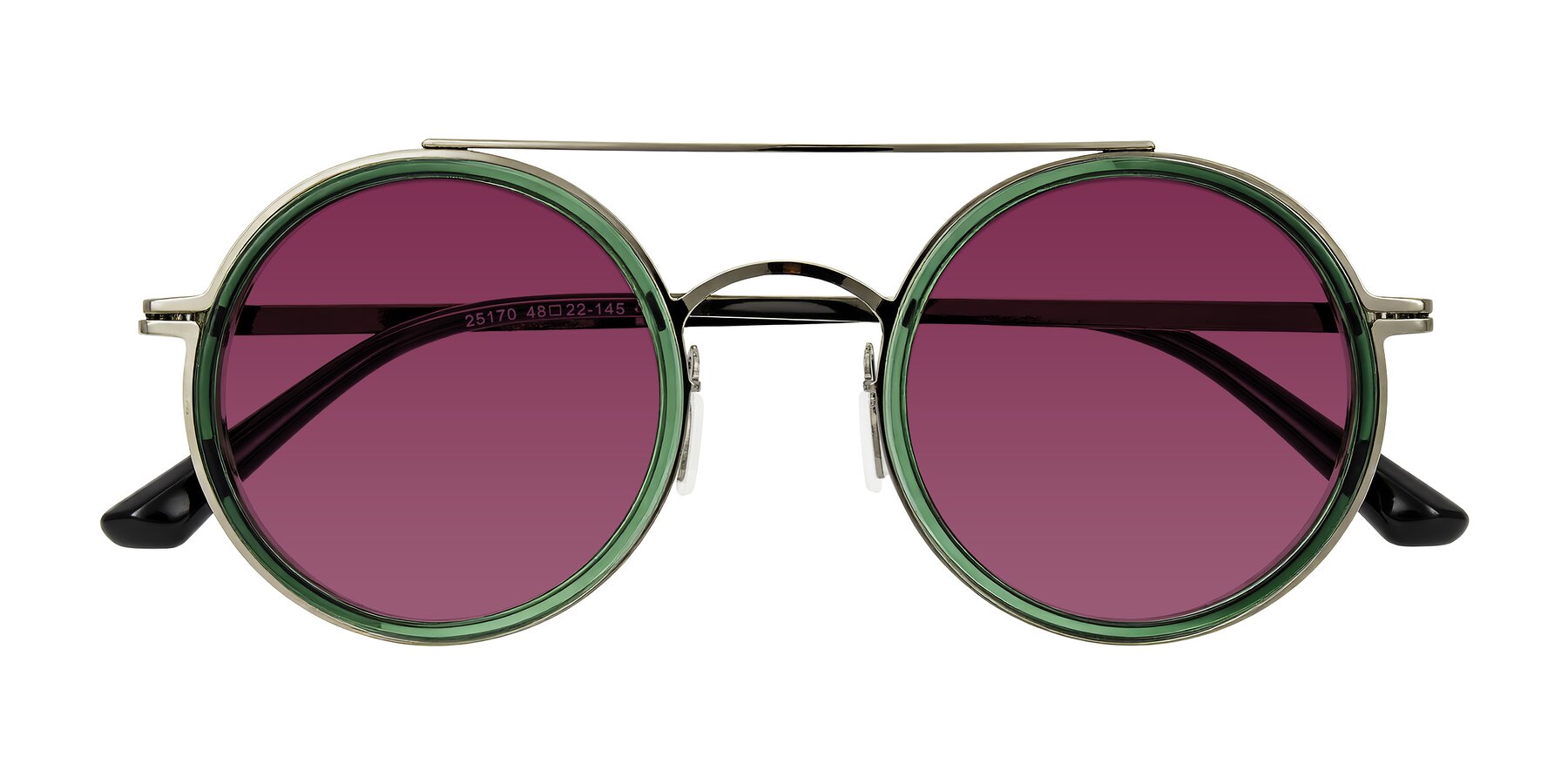 Folded Front of Lodovico in Transparent Green with Wine Tinted Lenses