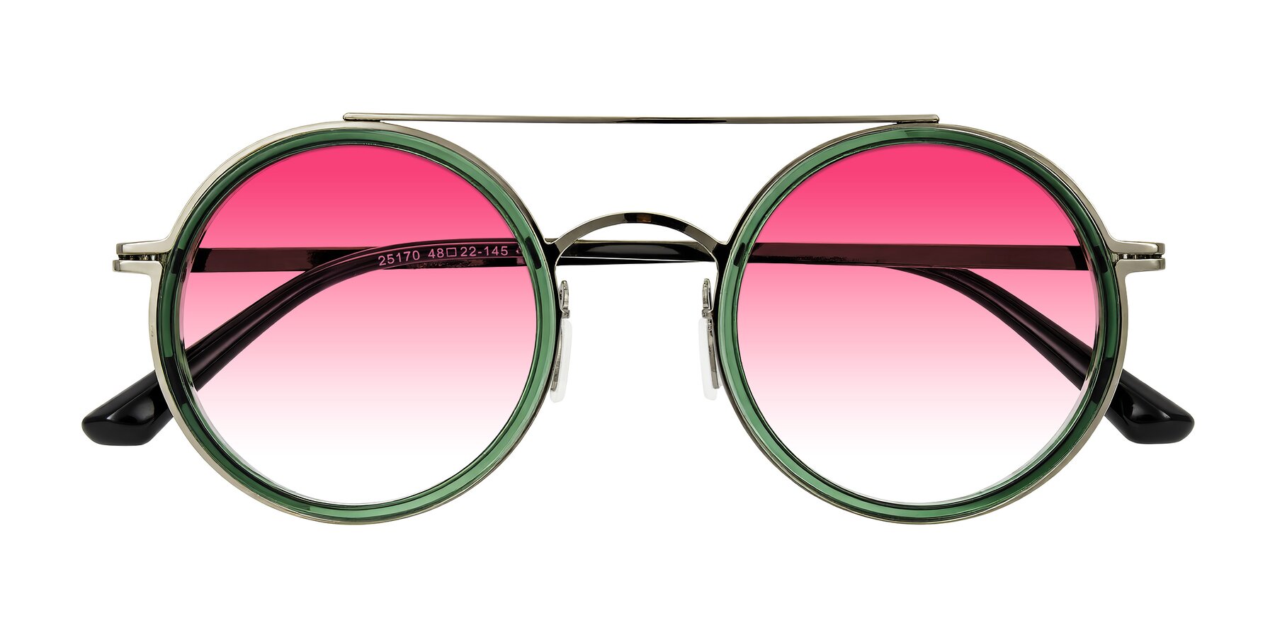 Folded Front of Lodovico in Transparent Green with Pink Gradient Lenses