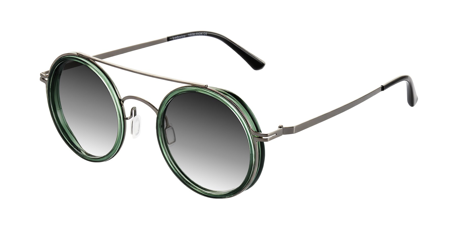 Angle of Lodovico in Transparent Green with Gray Gradient Lenses