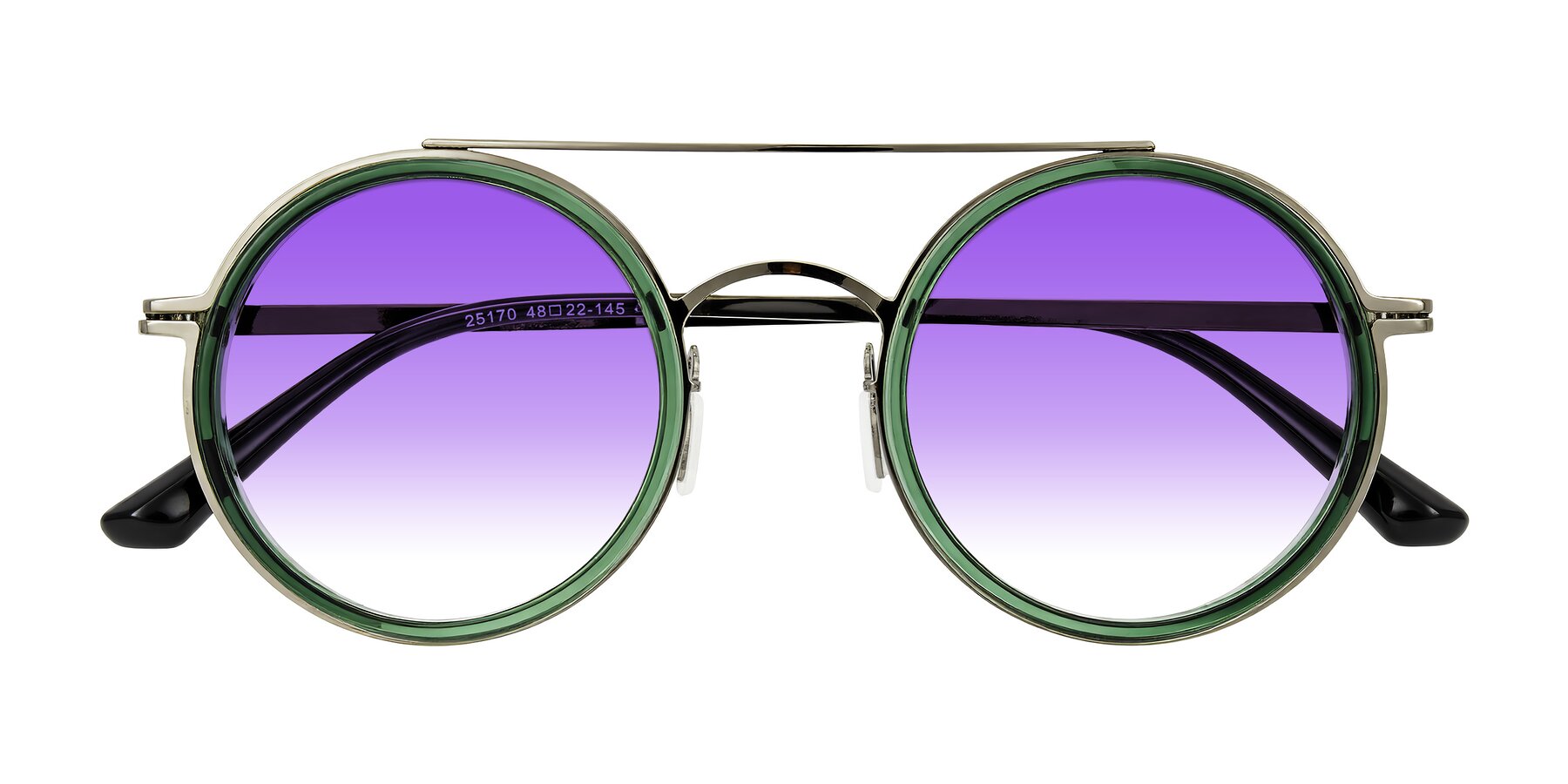 Folded Front of Lodovico in Transparent Green with Purple Gradient Lenses