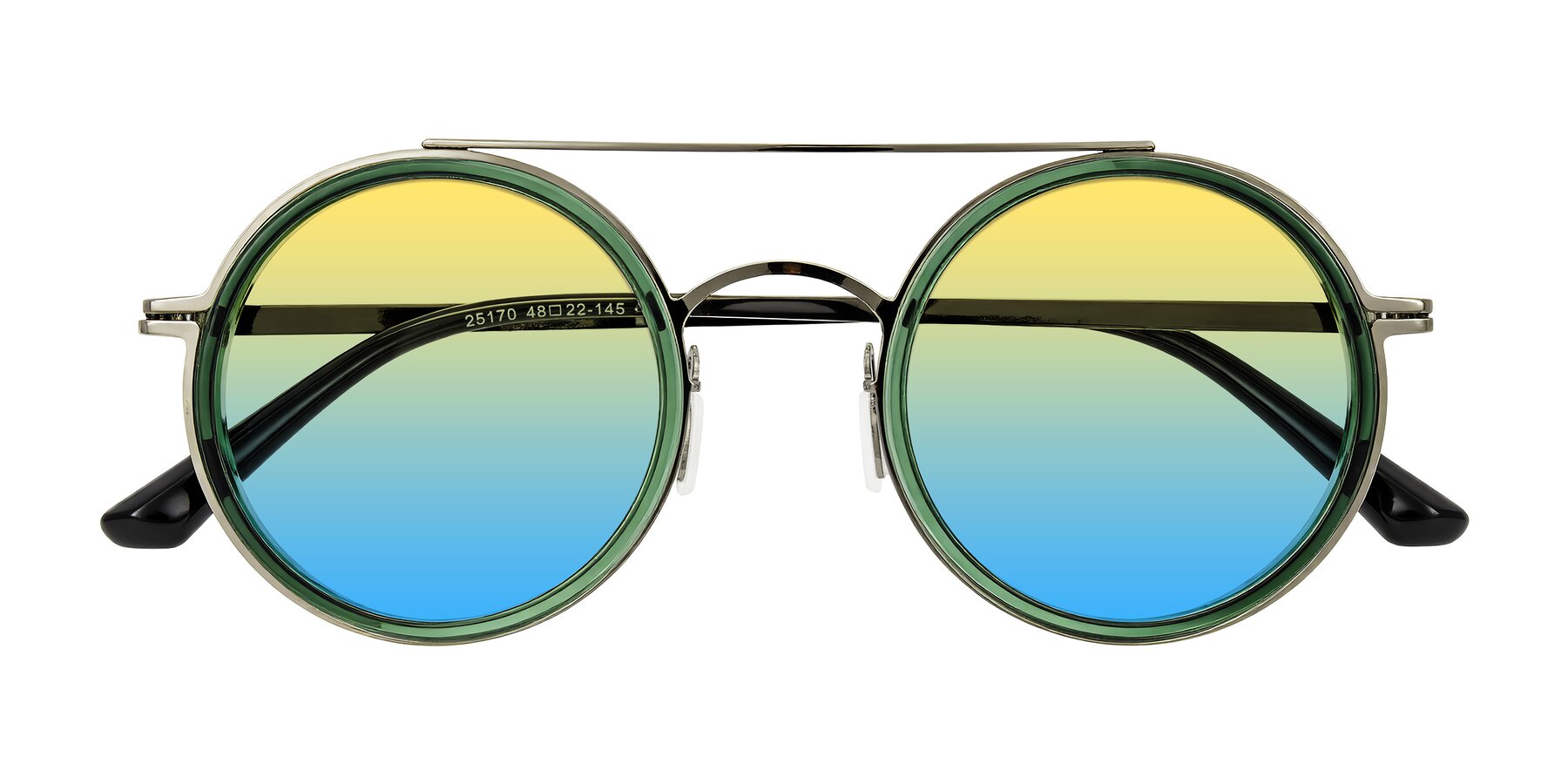 Folded Front of Lodovico in Transparent Green with Yellow / Blue Gradient Lenses