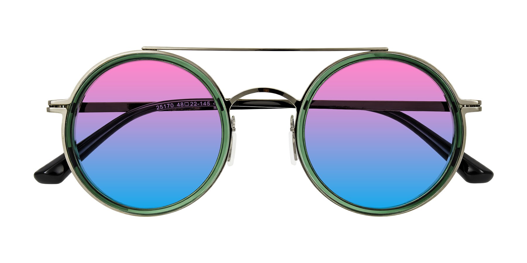 Folded Front of Lodovico in Transparent Green with Pink / Blue Gradient Lenses