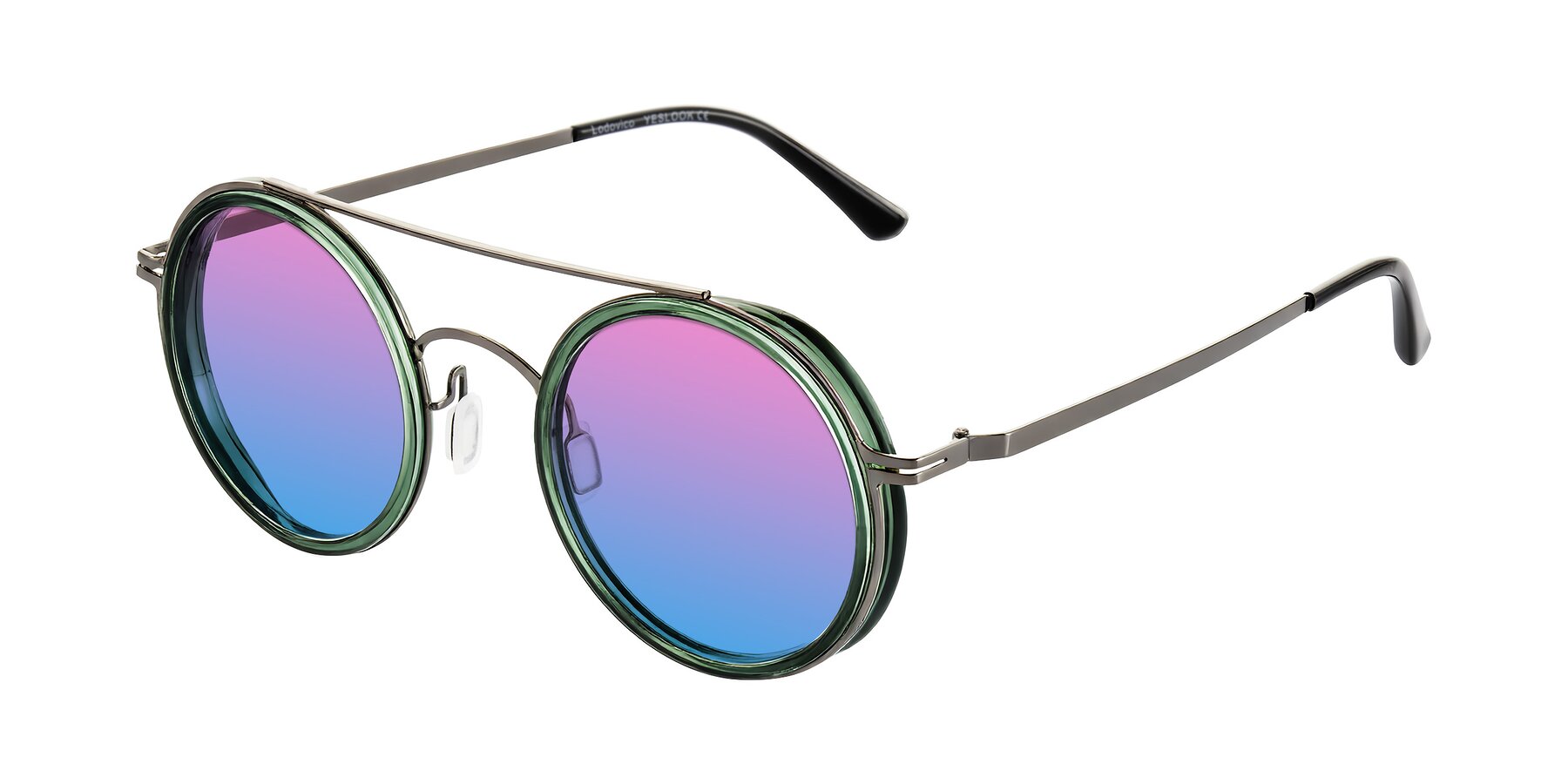 Angle of Lodovico in Transparent Green with Pink / Blue Gradient Lenses