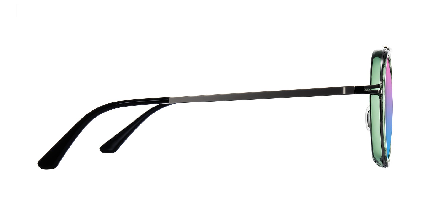 Side of Lodovico in Transparent Green with Pink / Blue Gradient Lenses