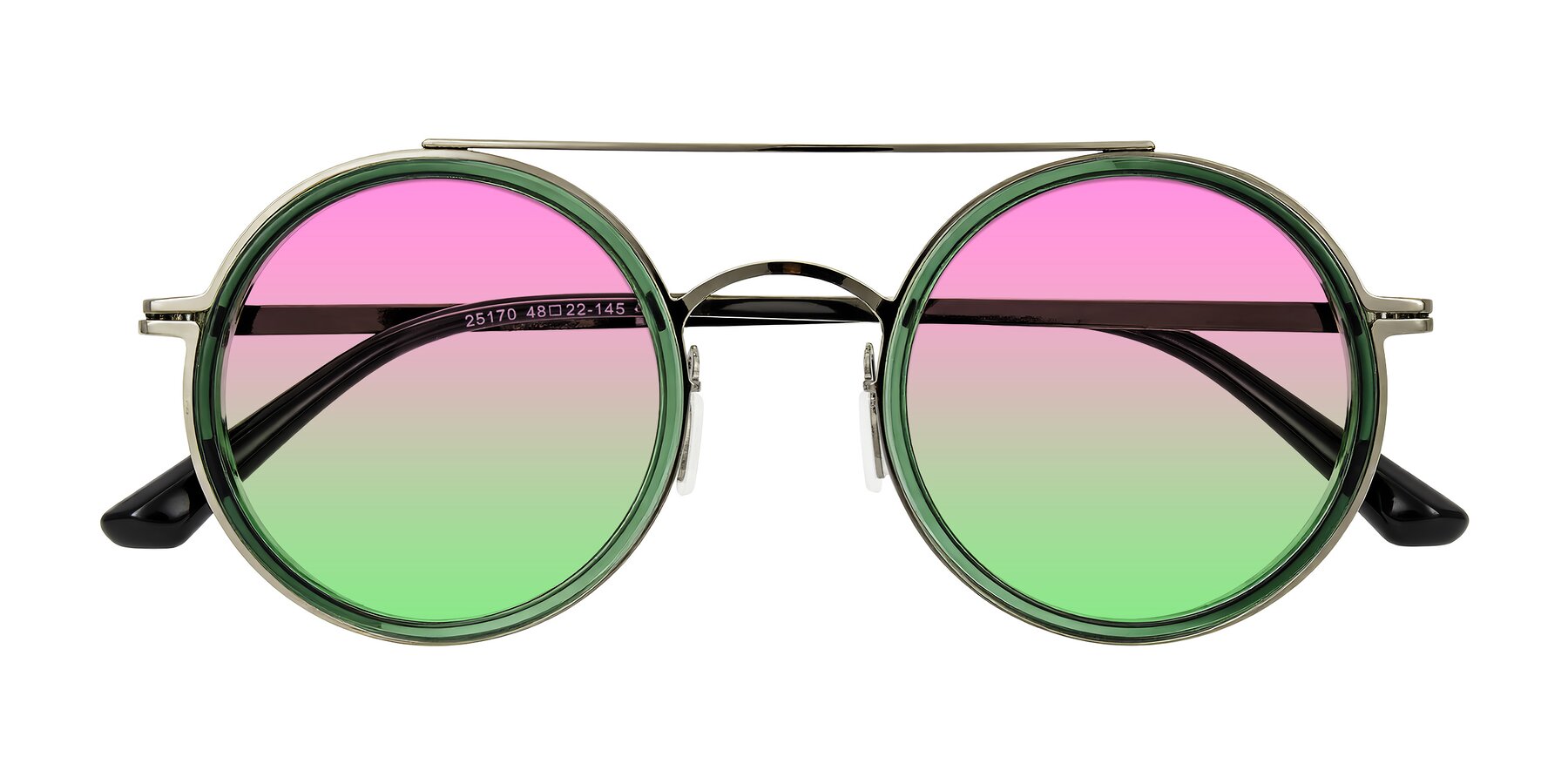 Folded Front of Lodovico in Transparent Green with Pink / Green Gradient Lenses