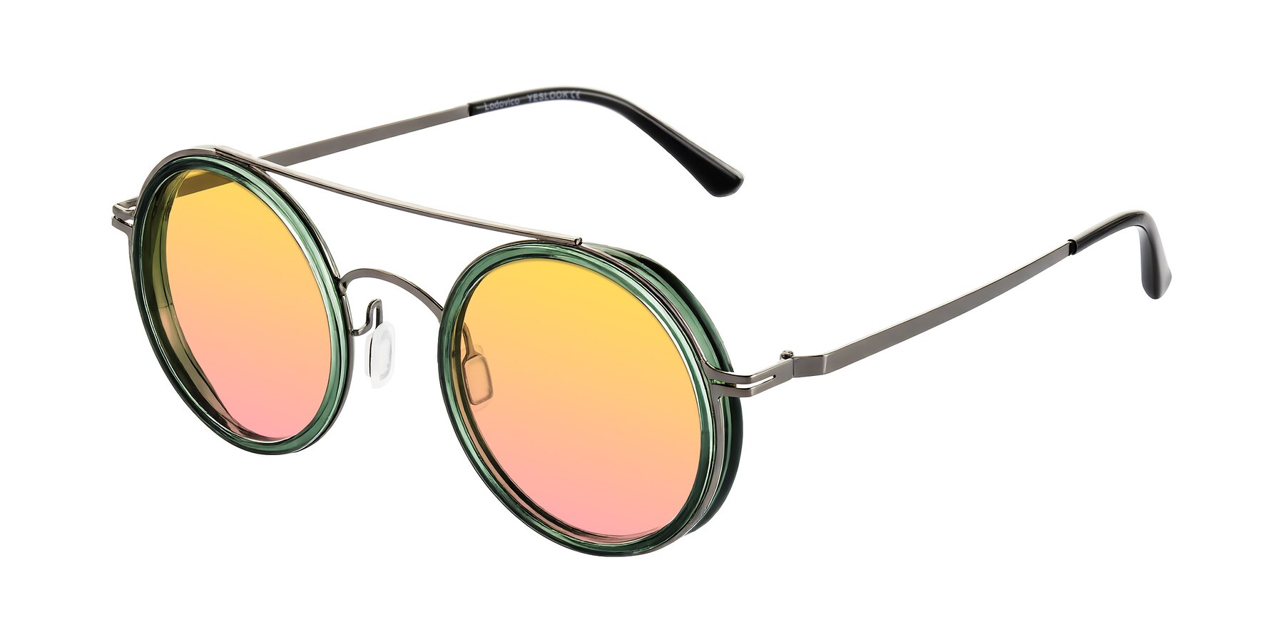 Angle of Lodovico in Transparent Green with Yellow / Pink Gradient Lenses