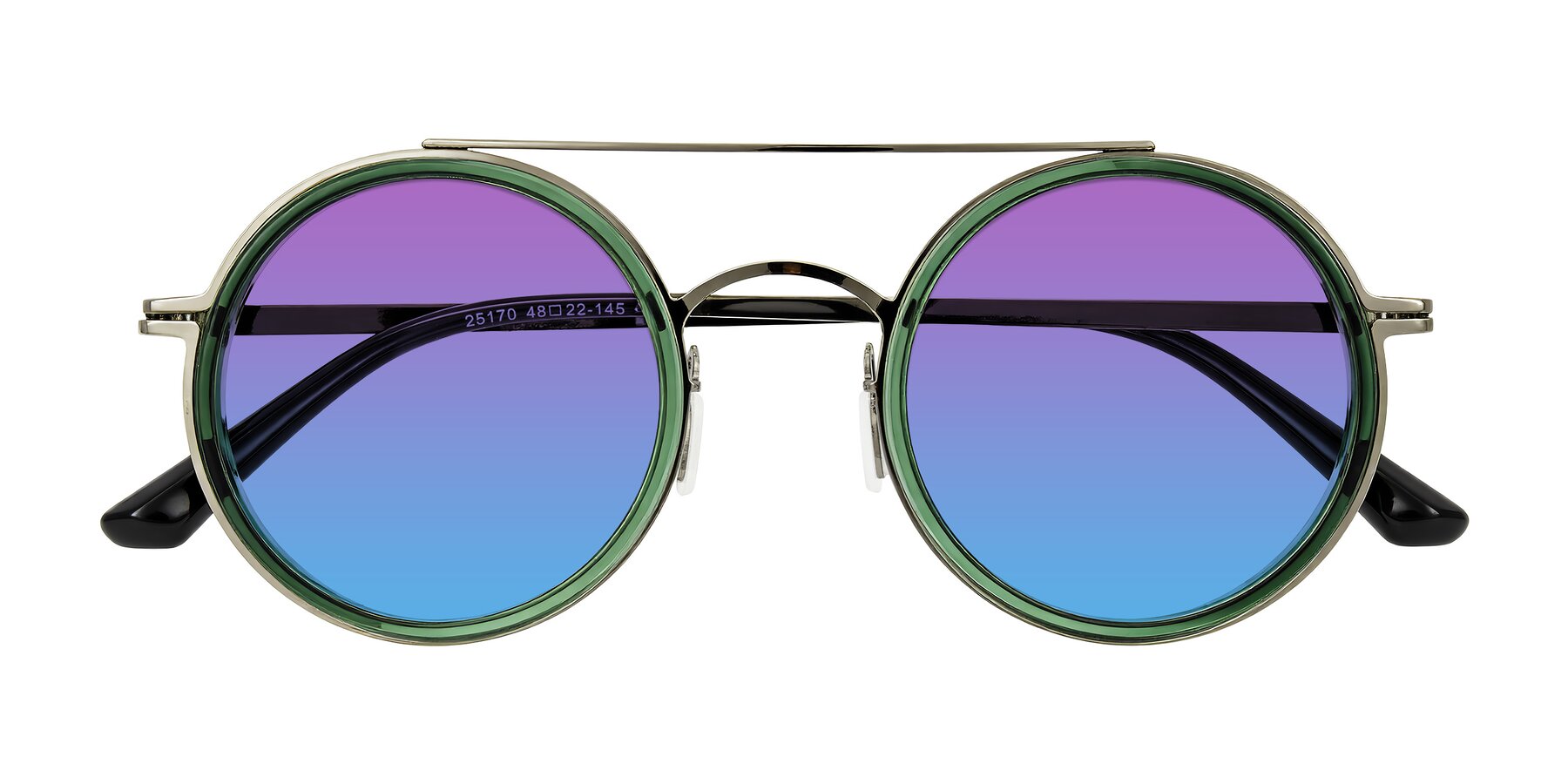 Folded Front of Lodovico in Transparent Green with Purple / Blue Gradient Lenses