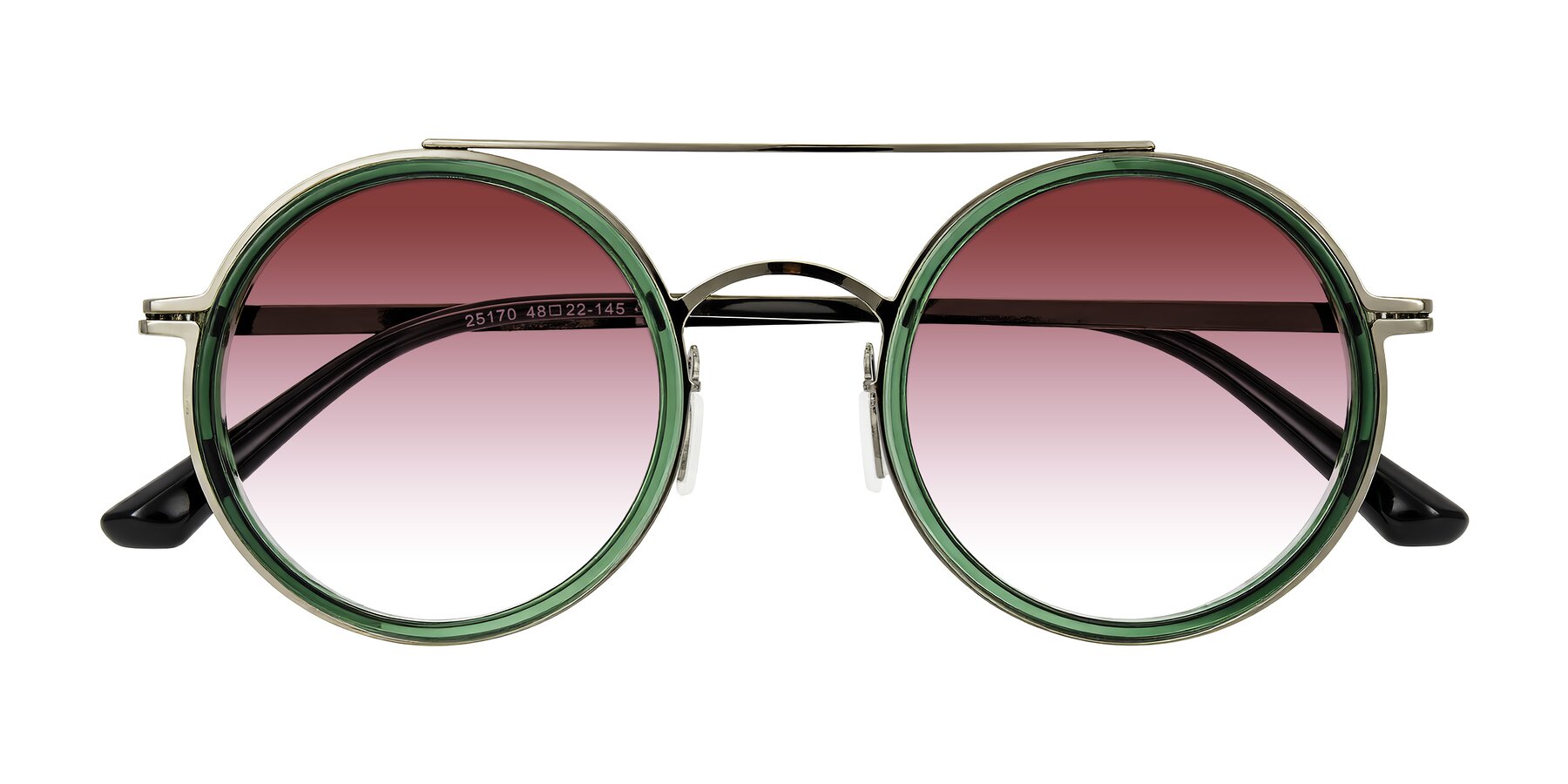 Folded Front of Lodovico in Transparent Green with Garnet Gradient Lenses