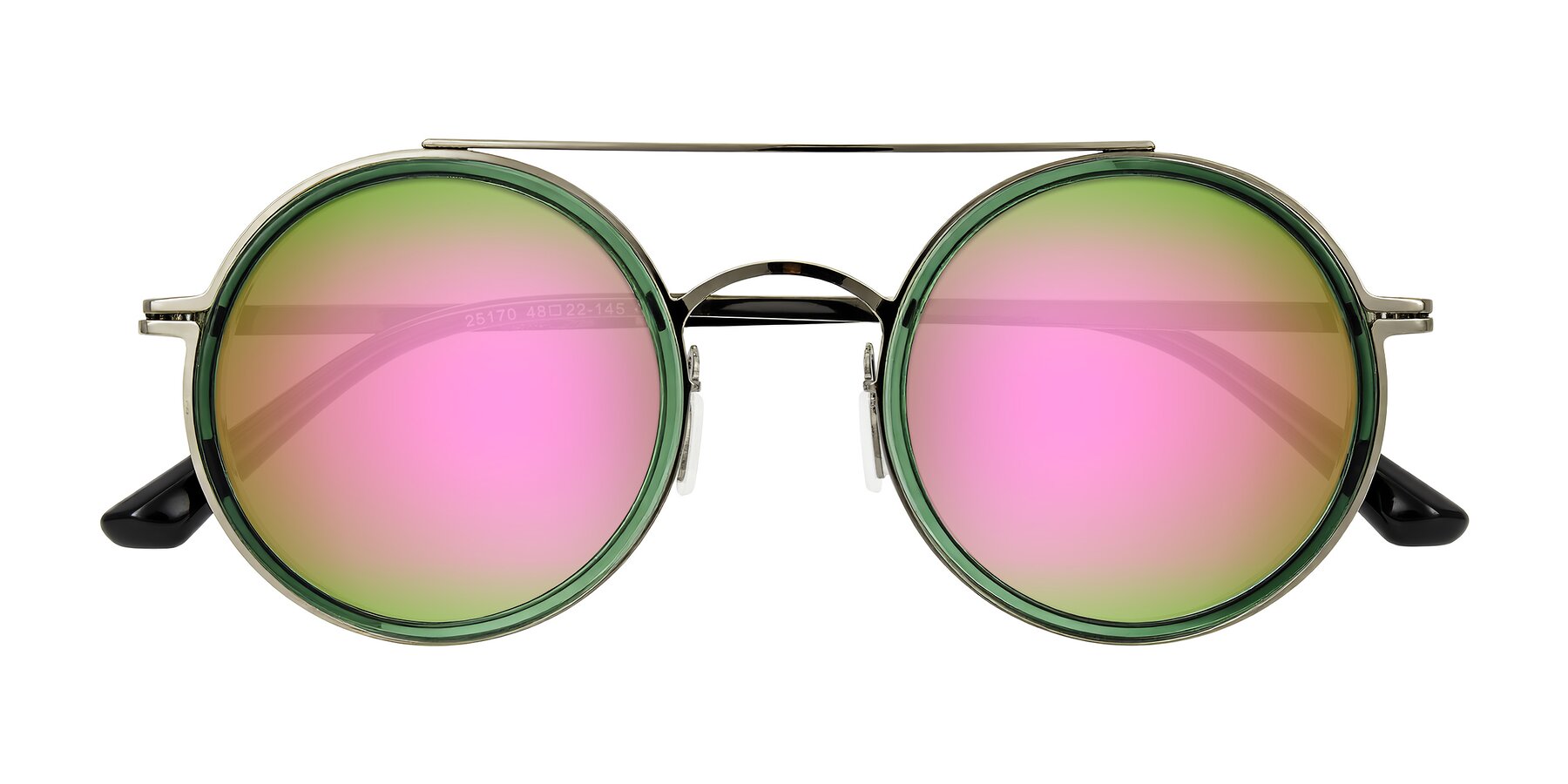 Folded Front of Lodovico in Transparent Green with Pink Mirrored Lenses