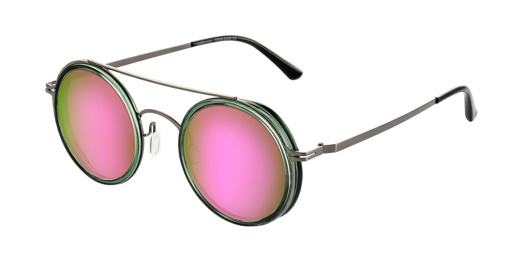 Angle of Lodovico in Transparent Green with Pink Mirrored Lenses
