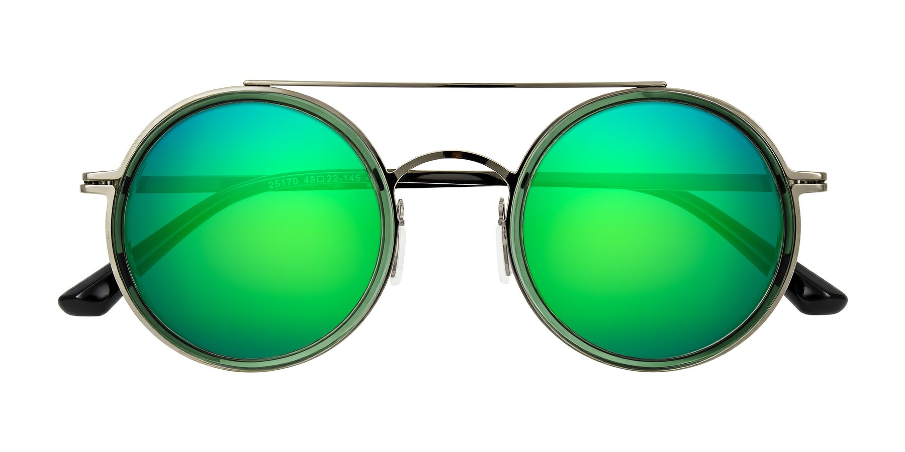 Folded Front of Lodovico in Transparent Green with Green Mirrored Lenses
