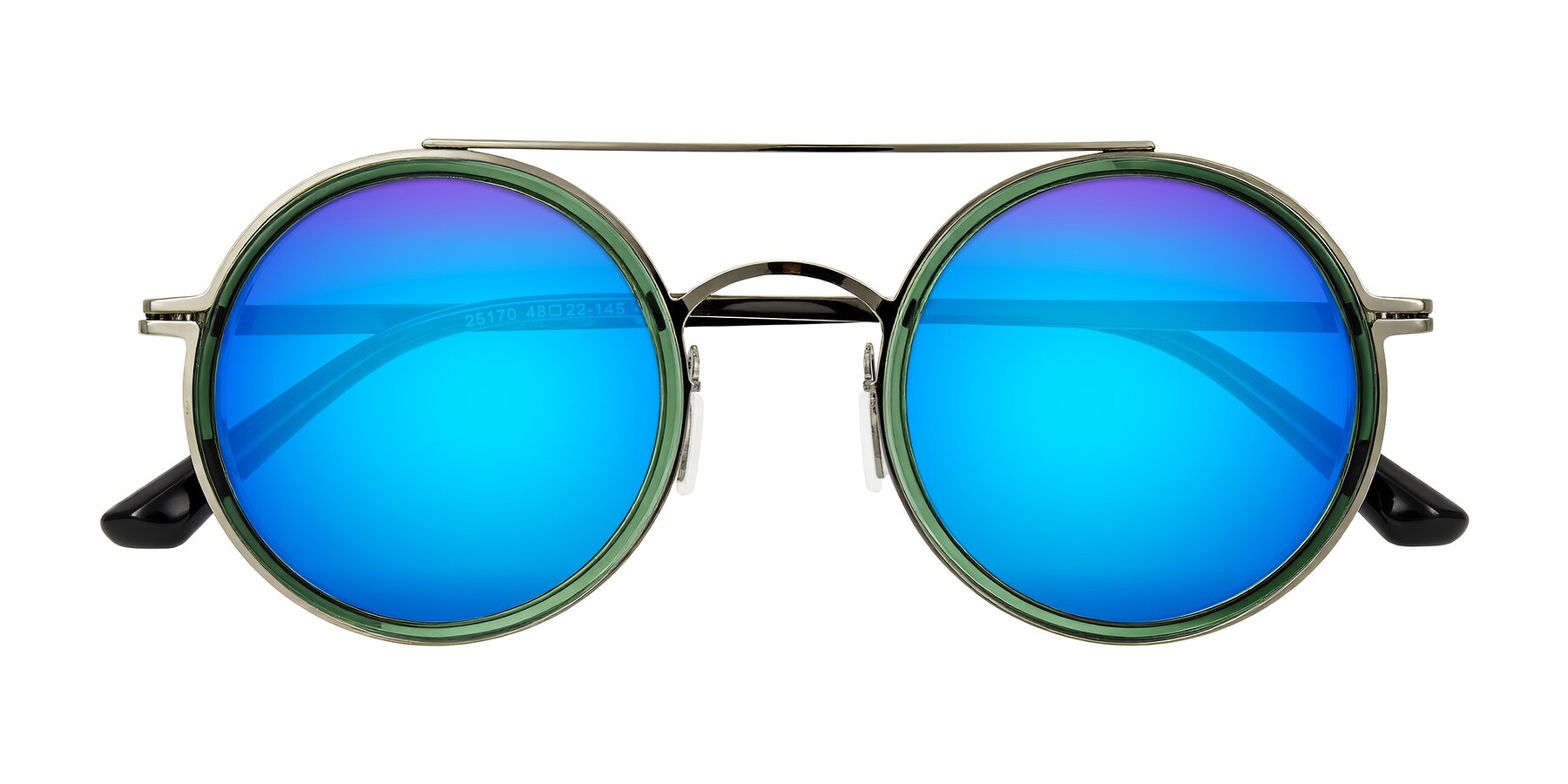 Folded Front of Lodovico in Transparent Green with Blue Mirrored Lenses