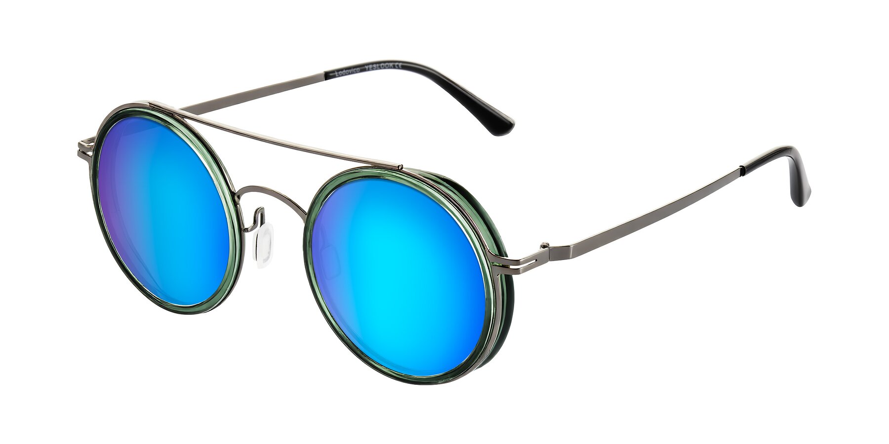 Angle of Lodovico in Transparent Green with Blue Mirrored Lenses