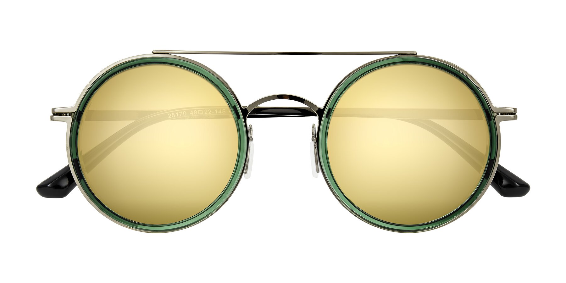 Folded Front of Lodovico in Transparent Green with Gold Mirrored Lenses