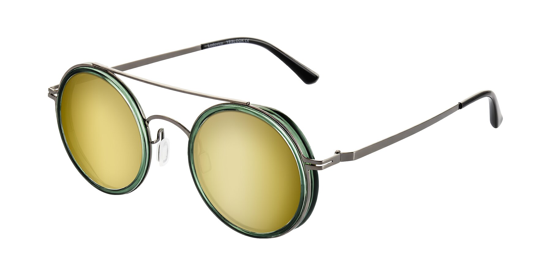 Angle of Lodovico in Transparent Green with Gold Mirrored Lenses