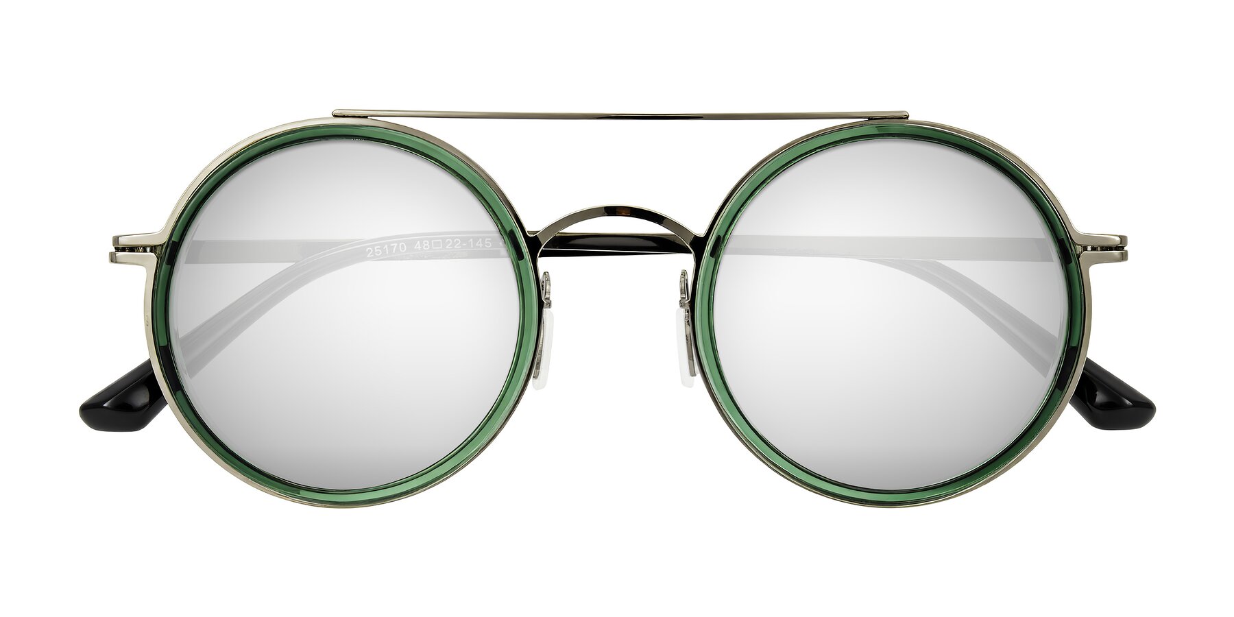 Folded Front of Lodovico in Transparent Green with Silver Mirrored Lenses