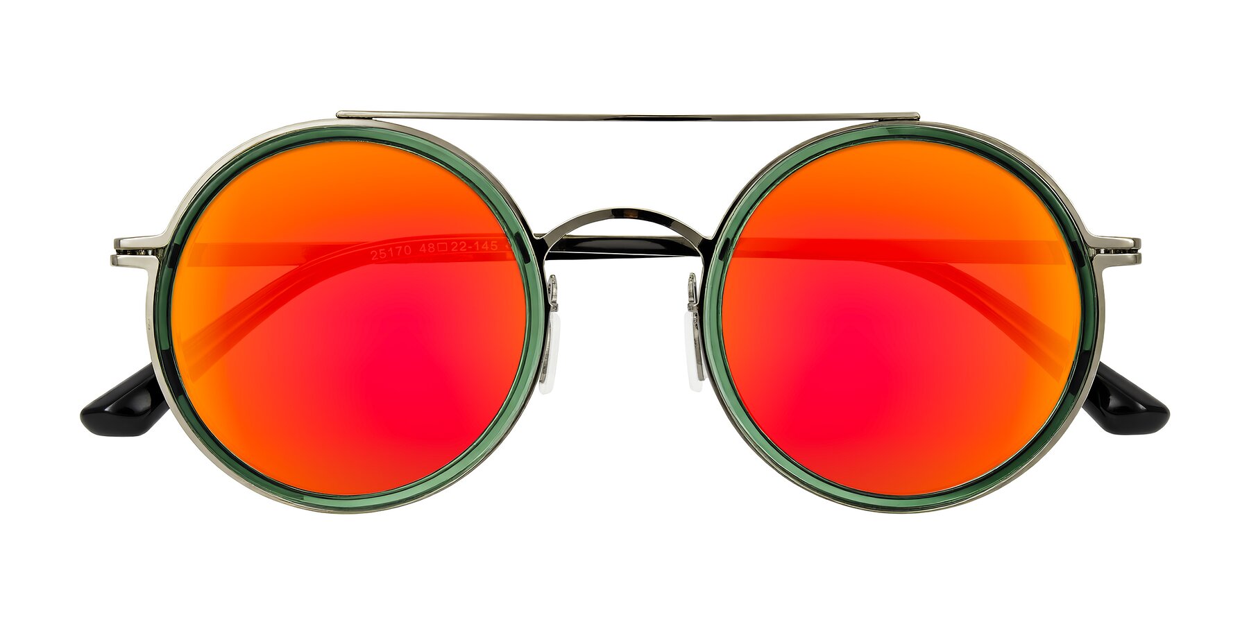 Folded Front of Lodovico in Transparent Green with Red Gold Mirrored Lenses