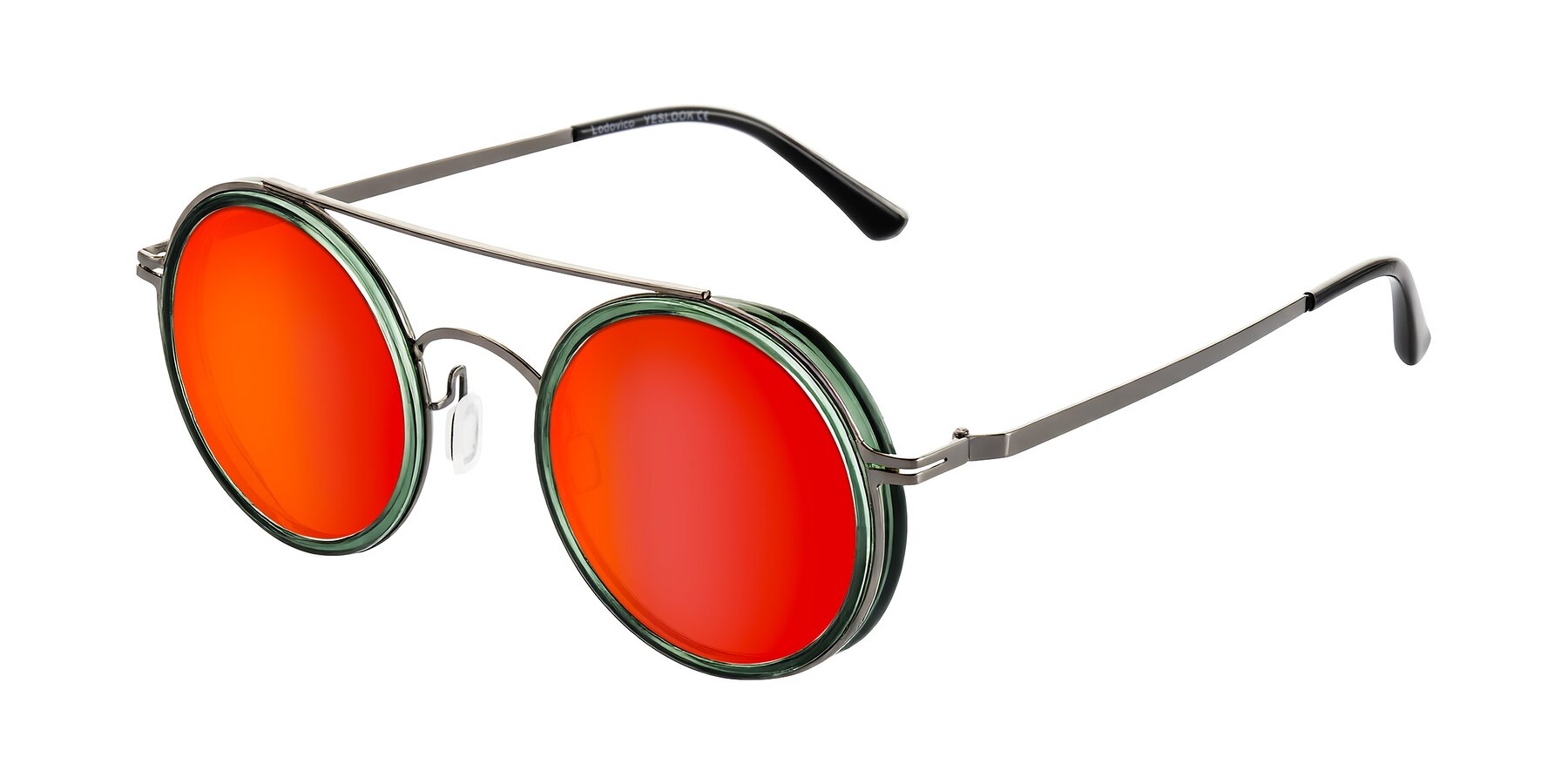 Angle of Lodovico in Transparent Green with Red Gold Mirrored Lenses