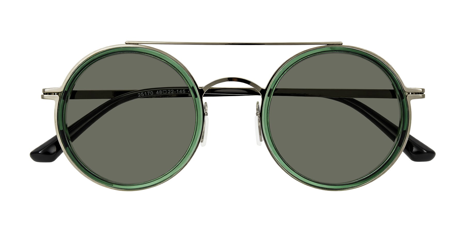 Folded Front of Lodovico in Transparent Green with Gray Polarized Lenses