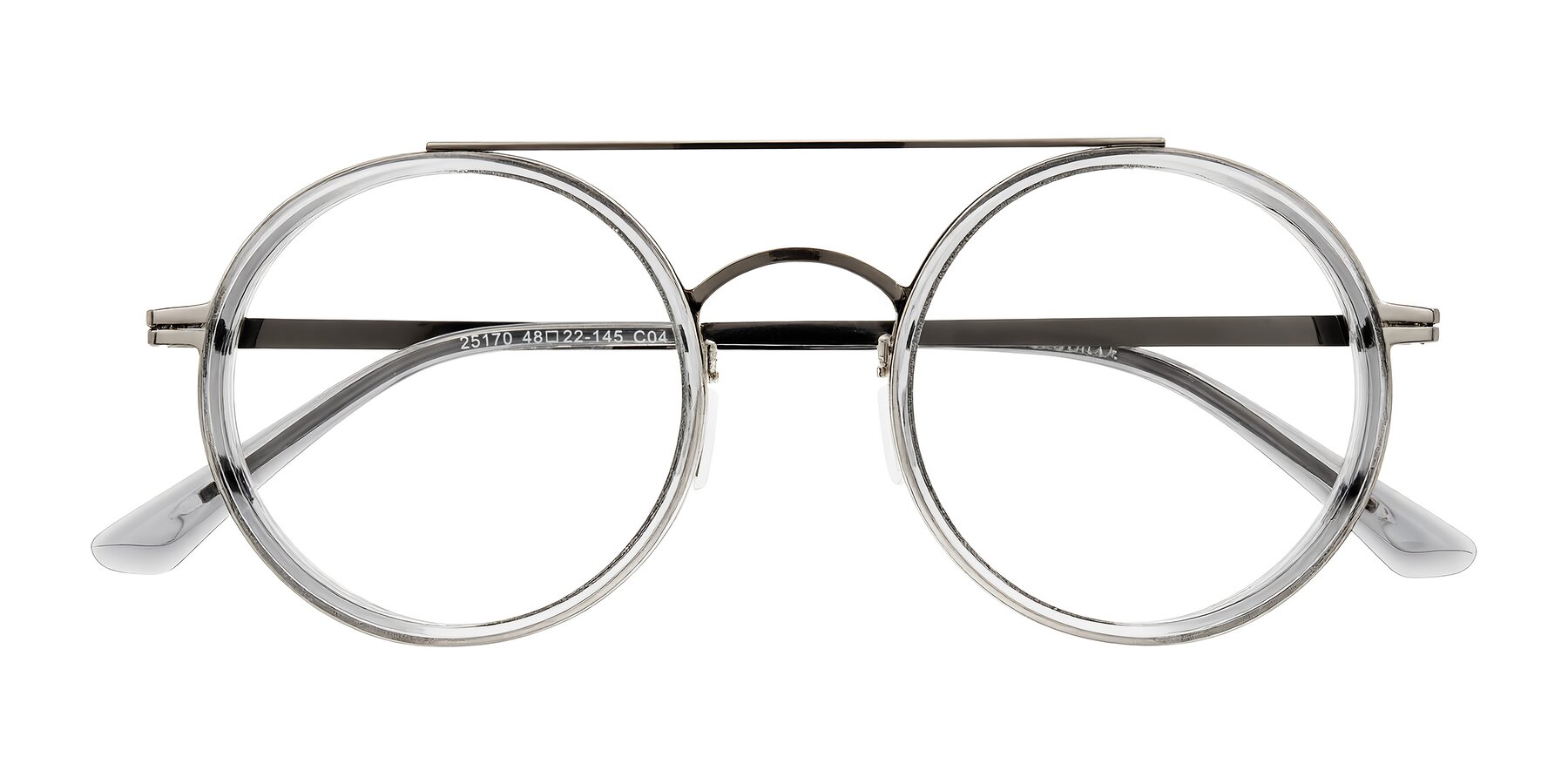Folded Front of Lodovico in Transparent Gray with Clear Eyeglass Lenses