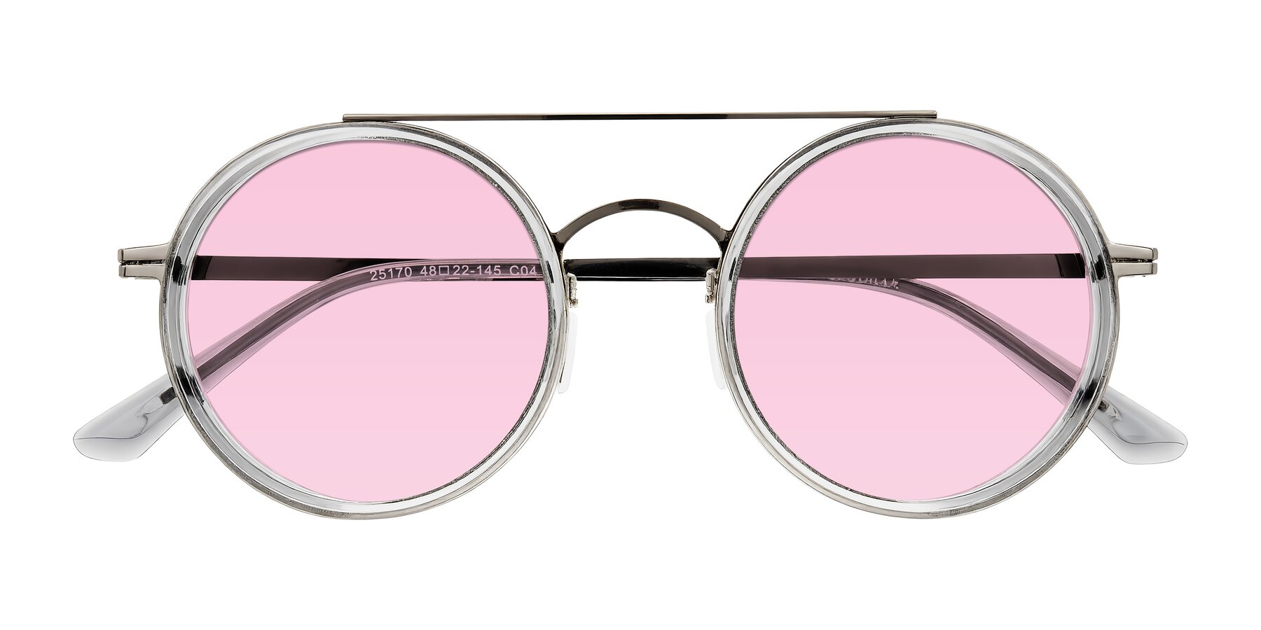 Folded Front of Lodovico in Transparent Gray with Light Pink Tinted Lenses