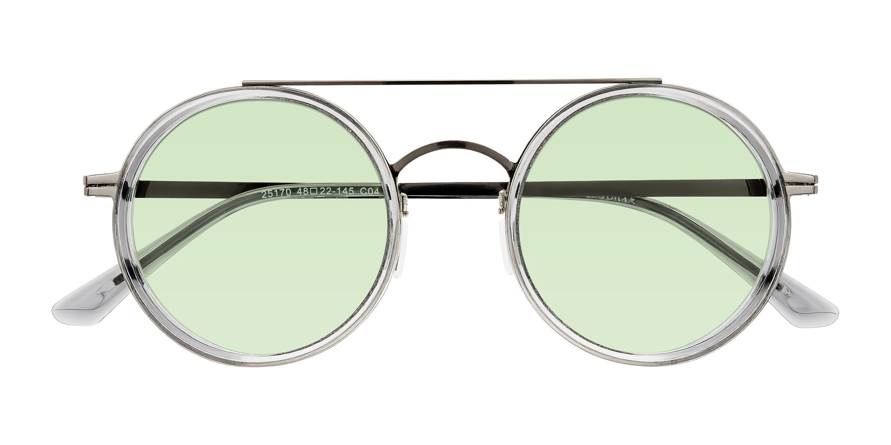 Folded Front of Lodovico in Transparent Gray with Light Green Tinted Lenses
