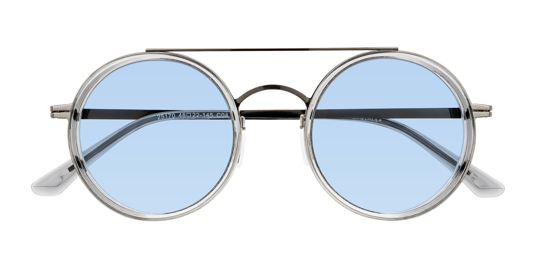 Folded Front of Lodovico in Transparent Gray with Light Blue Tinted Lenses