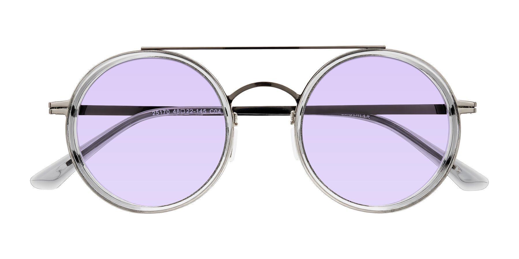 Folded Front of Lodovico in Transparent Gray with Light Purple Tinted Lenses