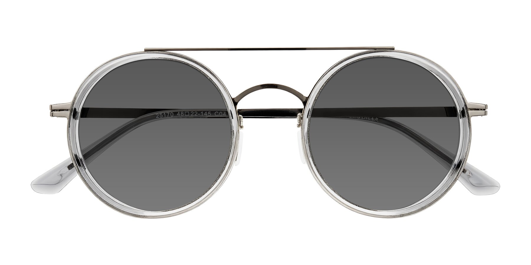 Folded Front of Lodovico in Transparent Gray with Medium Gray Tinted Lenses