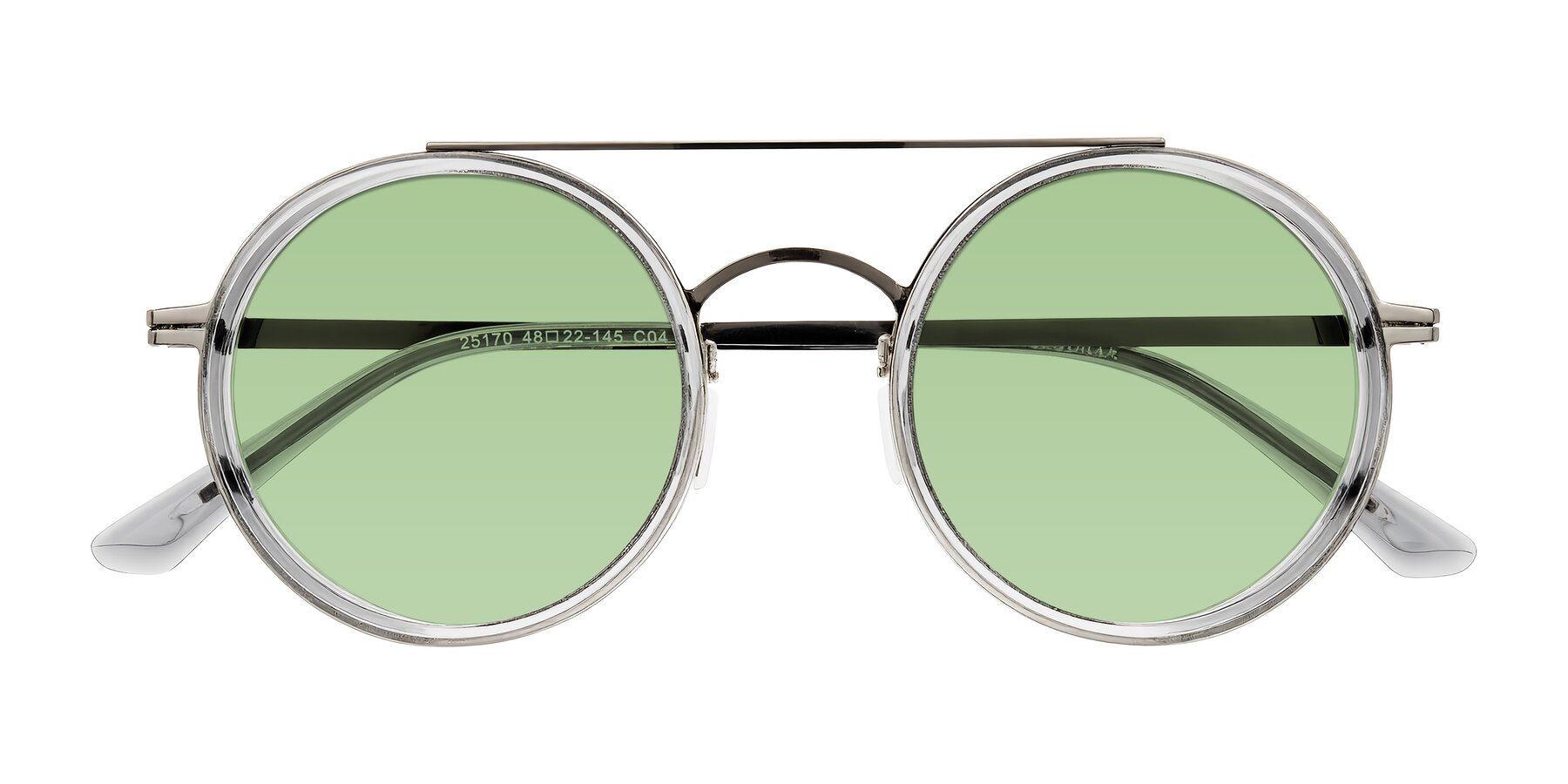 Folded Front of Lodovico in Transparent Gray with Medium Green Tinted Lenses