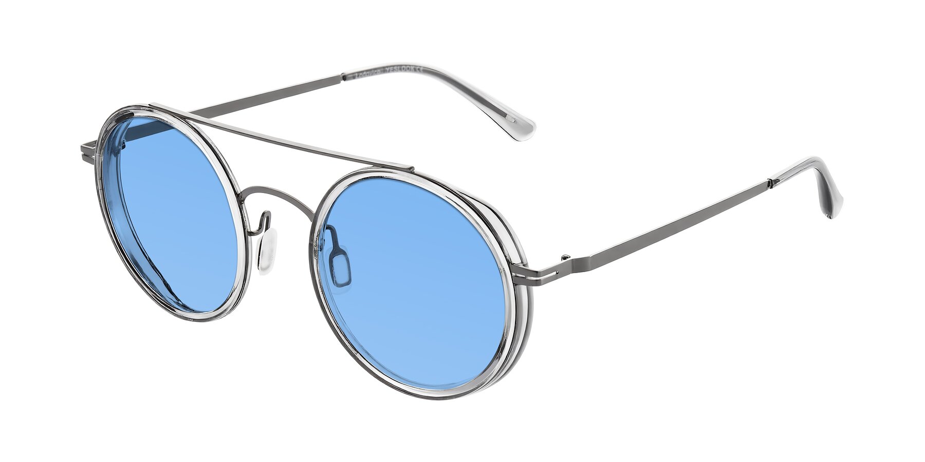Angle of Lodovico in Transparent Gray with Medium Blue Tinted Lenses