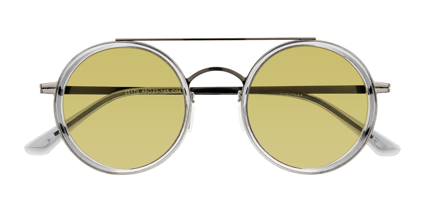 Folded Front of Lodovico in Transparent Gray with Medium Champagne Tinted Lenses